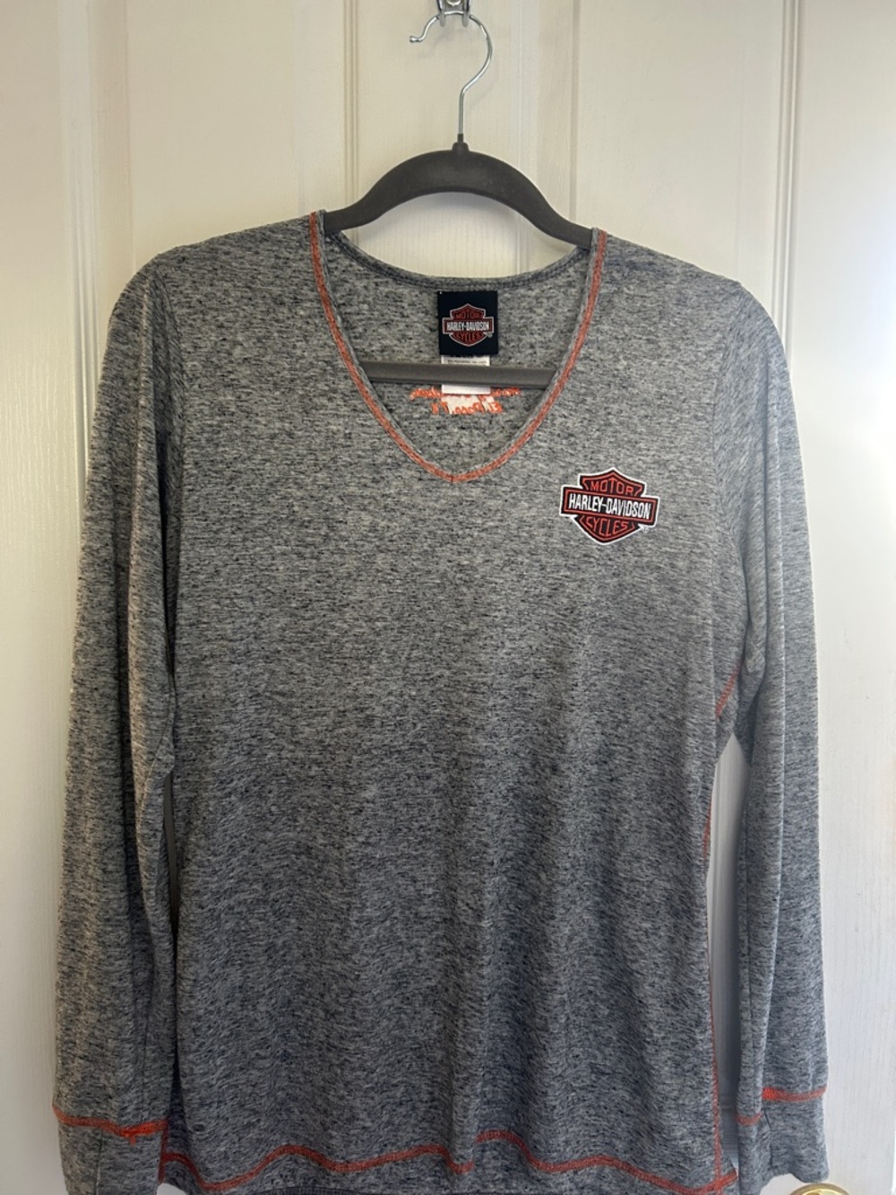 Harley-Davidson Heather Gray Long-Sleeve V-Neck with Orange Contrast